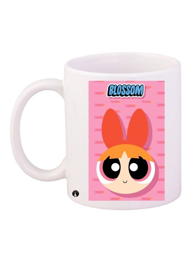 RYN Cute Blossom Printed Coffee Mug White/Pink/Beige 11ounce