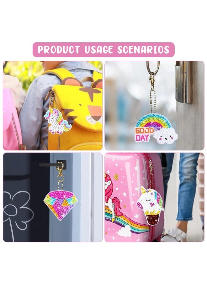 HASTHIP® 15 Pcs 5D Unicorn Diamond Painting Gem Keychain Making Kit, DIY Diamond Art Craft Key Chains Kit for Ages 6-12, with Hooks, Pen, Tray, Multicolor (20X15.5X4Cm) - Image 5