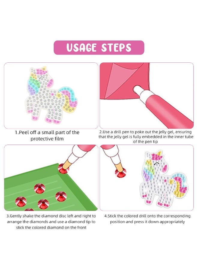 HASTHIP® 15 Pcs 5D Unicorn Diamond Painting Gem Keychain Making Kit, DIY Diamond Art Craft Key Chains Kit for Ages 6-12, with Hooks, Pen, Tray, Multicolor (20X15.5X4Cm) - Image 2