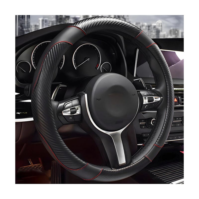 SHMZK Car Steering Wheel Cover 15 inch Carbon Fiber Microfiber Leather Elastic Steering Wheel Protector Breathable AntiSlip Comfortable Steering Wheel Covers for Most Cars Black - Image 3