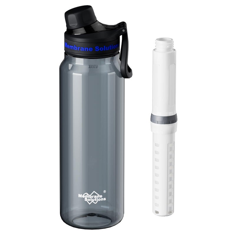Membrane Solutions C3 Filtered Water Bottle, 36oz BPA-Free Bottle with Replaceable ACF+UF Filter Cartridge, Portable Water Filter, Travel, Hiking & Camping for Drinking Water Anywhere(Grey) - Image 1