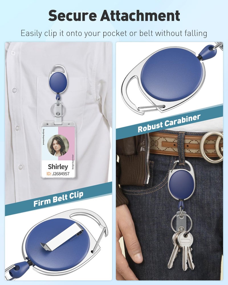 Uniclife 2 Pack Retractable Badge Reel for Badge Holder Blue Heavy Duty Retractable Keychain Strong ABS Casing with Stainless Steel Spring Coil 24 Inch Nylon Rope Carabiner Clip and Key Ring - Image 5