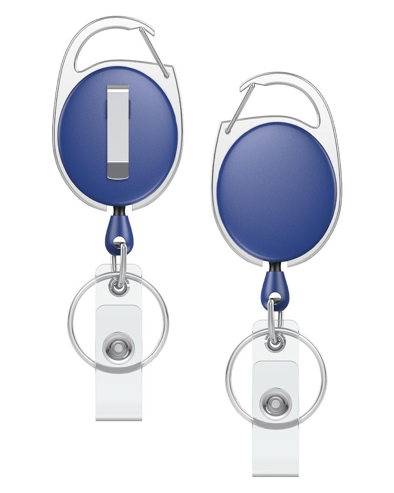 Uniclife 2 Pack Retractable Badge Reel for Badge Holder Blue Heavy Duty Retractable Keychain Strong ABS Casing with Stainless Steel Spring Coil 24 Inch Nylon Rope Carabiner Clip and Key Ring - Image 1