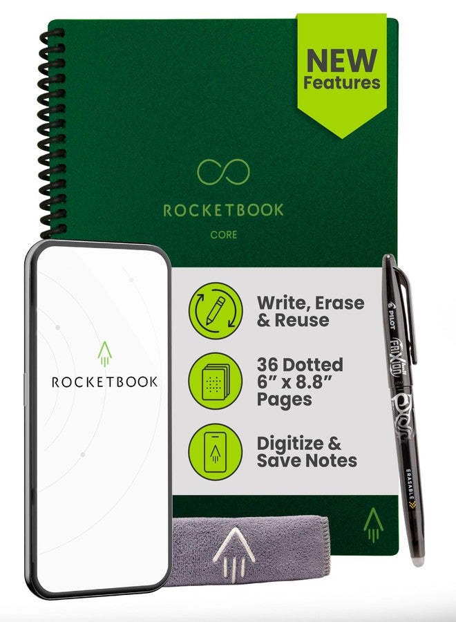 Rocketbook New Core Reusable Spiral Notebook, Executive Size 6x8.25", Green - Dotted Pages, App-Connected, Erasable, Durable Cover, Ideal for School, Work and Projects - Image 1