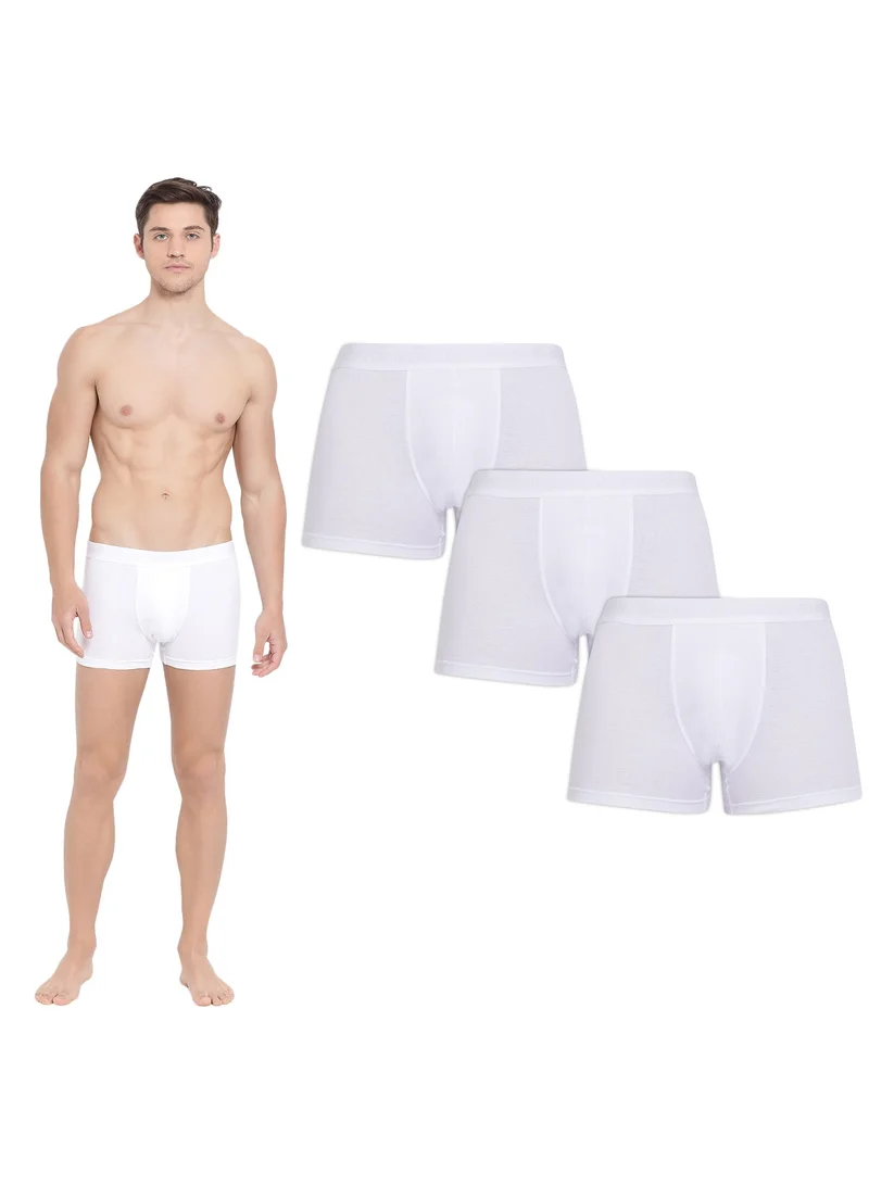 BYC MEN'S COTTON BOXER BRIEF TRUNKS (PACK OF 3) - WHITE