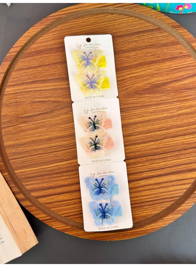 Radhya Accessories 6 Pcs Butterfly Hair Clips for Girls Baby Girls Toddlers 3 Pairs Fabric Butterfly Hairpins Hair Accessories for Girls Cute Hair Clips (Set 3) - Image 1