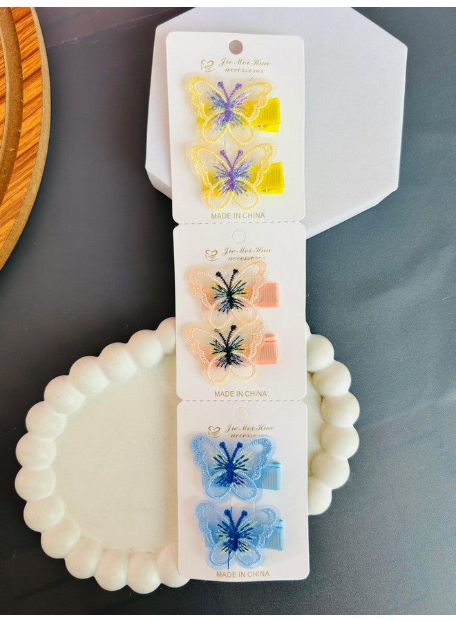 Radhya Accessories 6 Pcs Butterfly Hair Clips for Girls Baby Girls Toddlers 3 Pairs Fabric Butterfly Hairpins Hair Accessories for Girls Cute Hair Clips (Set 3) - Image 2