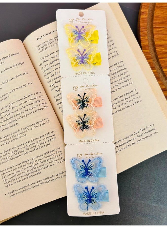 Radhya Accessories 6 Pcs Butterfly Hair Clips for Girls Baby Girls Toddlers 3 Pairs Fabric Butterfly Hairpins Hair Accessories for Girls Cute Hair Clips (Set 3) - Image 4