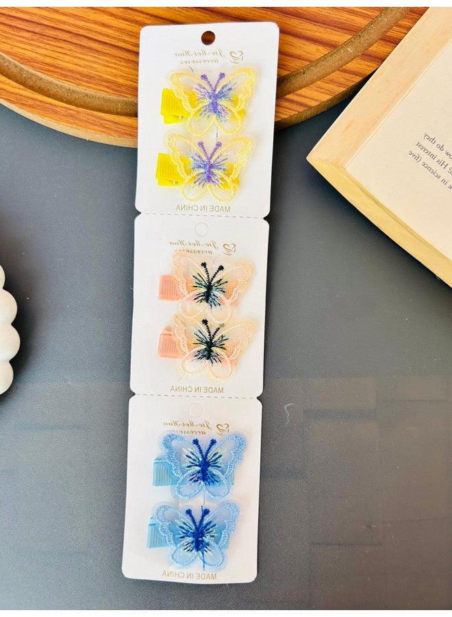 Radhya Accessories 6 Pcs Butterfly Hair Clips for Girls Baby Girls Toddlers 3 Pairs Fabric Butterfly Hairpins Hair Accessories for Girls Cute Hair Clips (Set 3) - Image 3