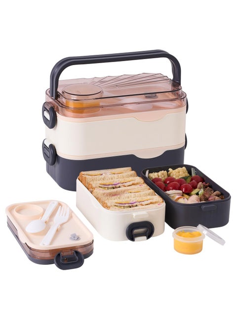 صندوق بنتو متعدد الاستخدامات - حاوية طعام ذات طبقتين مع قسم صلصة، خالي من BPA، آمن للميكروويف والغسالة (لون رمادي)