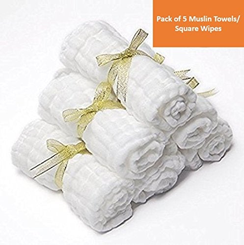 KASSY POP CURATED JUST FOR YOU Baby Muslin Washcloth Cotton Baby Wipes Cum Face Towel, 5 Pack 10x10 inches - White - Image 2