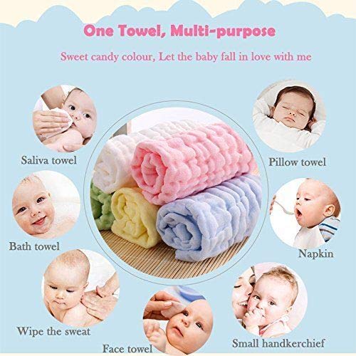 KASSY POP CURATED JUST FOR YOU Baby Muslin Washcloth Cotton Baby Wipes Cum Face Towel, 5 Pack 10x10 inches - White - Image 4