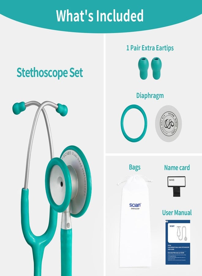 Scian Lightweight Stethoscope -Enhanced Acoustic, Satin-Flex Tube, Aluminum Featherlight Dual Head for Nurse Essentials, Green - Image 5