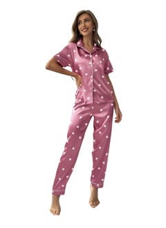 Generic 2 Pieces Women Heart Print Satin Pajama set Short Sleeve Sleepwear And Loungewear For Ladies  - Image 2