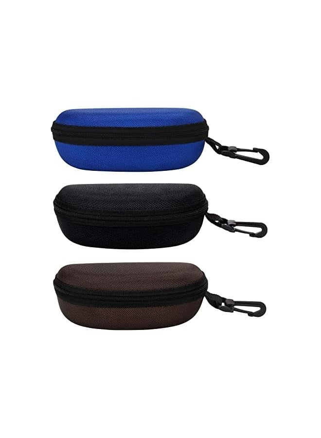 PROMASS 3 Pieces Portable Hard Shell Sunglasses Case, Zipper Eyewear Eyeglasses Case with Hook for Women Men Travel Sports  - Image 1
