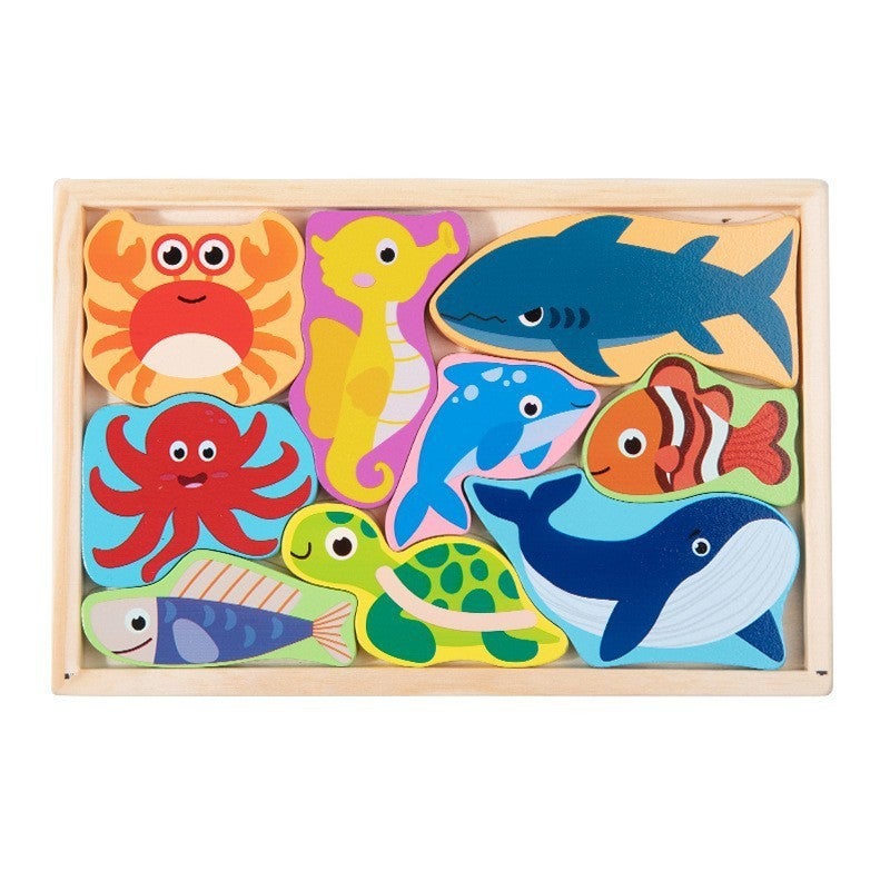 Children'S Cartoon Animal Creative Wooden Three-Dimensional Jigsaw Puzzle Animal Hand-Scratch Puzzle Building Blocks Traffic Puzzle - Image 1