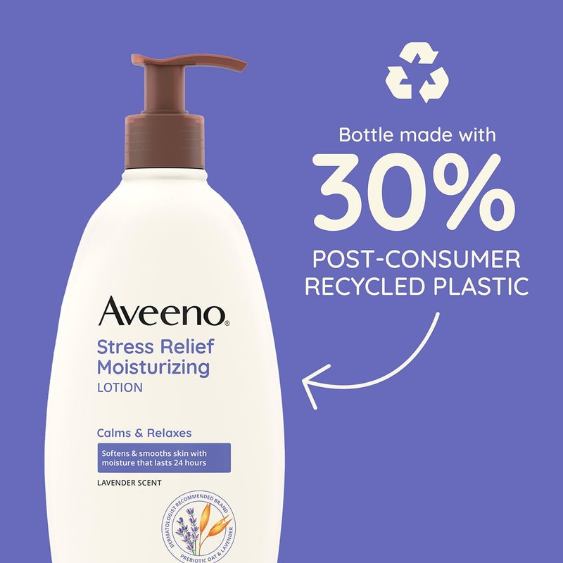 Aveeno Stress Relief Moisturizing Body Lotion with Lavender Scent, Natural Oatmeal to Calm & Relax, Non-Greasy Daily Stress Relief Lotion, 18 fl. oz (Pack of 3) - Image 4