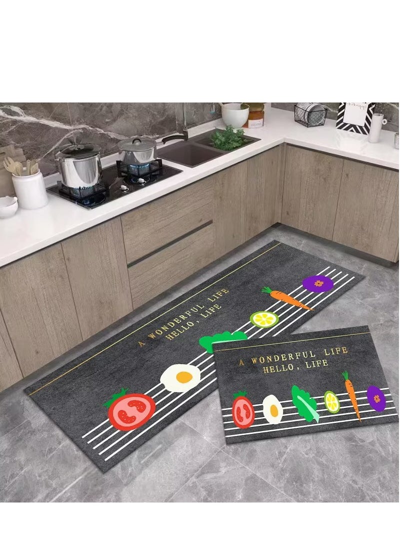 LESTER - LESTER Oil-Proof Non-Slip Kitchen Mat Super Absorbent Kitchen Carpet Quick Drying, Kitchen Rug, Non-slip Entrance Doormat, Diatom Leather Floor Mats Home Decor Set Wonderful Life Design Dark Grey 40X60x40X120cm - Image 1