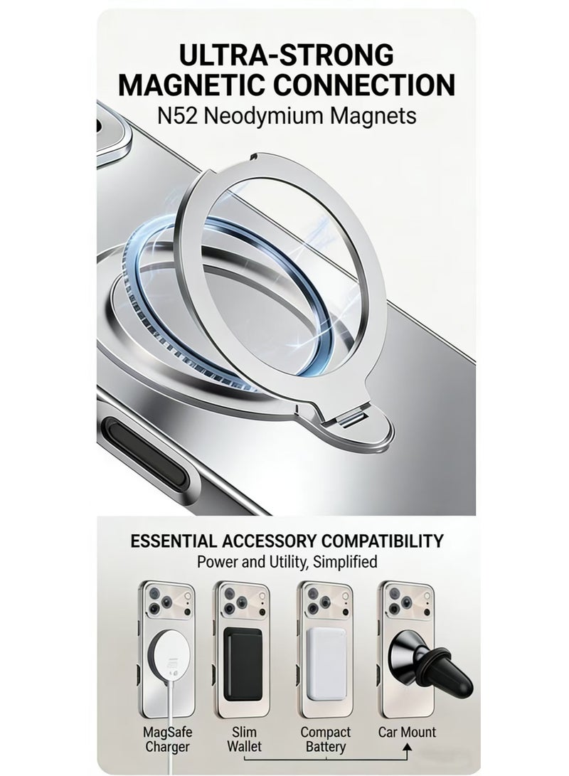 Captaintech iPhone 17 Pro MagSafe Case – Elegant silvery Cover with 360° Rotatable Hinge Stand, Full Camera Protection - Image 3