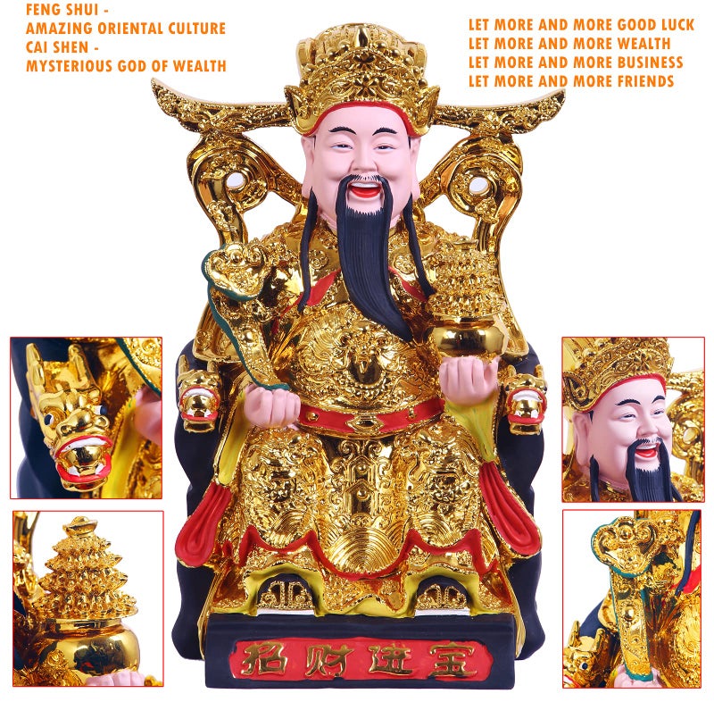 ART PARK CAI Shen Statue  Caishen  Wencaishen  God of Fortune  God of Wealth  Zhao CAI  Feng Shui Decor  Feng Shui Gift  Chinese New Year Gift (Gold 12 Inches) - Image 2