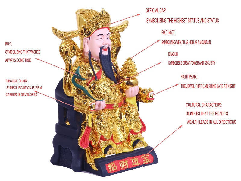 ART PARK CAI Shen Statue  Caishen  Wencaishen  God of Fortune  God of Wealth  Zhao CAI  Feng Shui Decor  Feng Shui Gift  Chinese New Year Gift (Gold 12 Inches) - Image 3