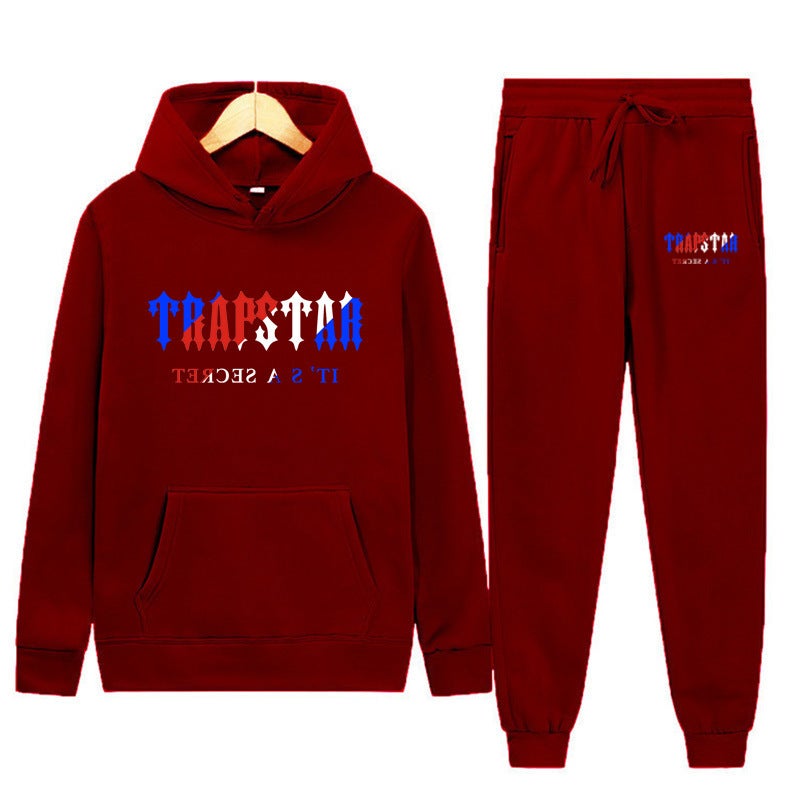 Trapstar Letter Print Men'S And Women'S Multi-Color Warm Two-Piece Loose Hoodie + Pants Jogging Suit - Image 5