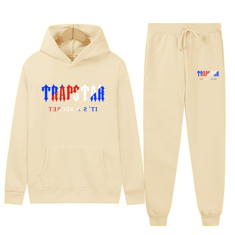 Trapstar Letter Print Men'S And Women'S Multi-Color Warm Two-Piece Loose Hoodie + Pants Jogging Suit - Image 1