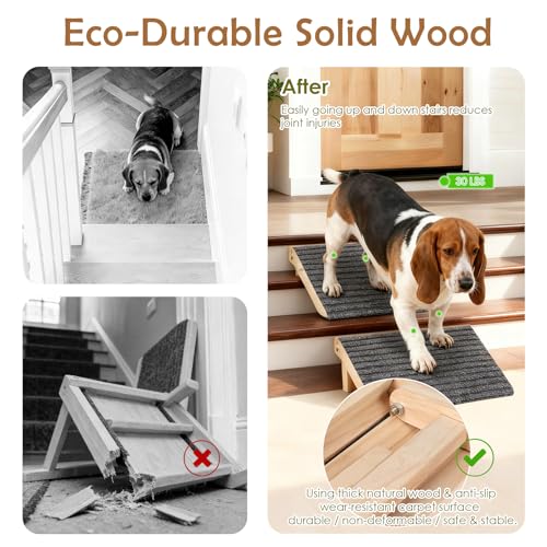 KISIMUY 2 Pack Dog Ramp for Stairs - Foldable Wood Dog Stair Ramp with Non-Slip Carpet Surface, Portable Pet Steps for Stairs, Threshold- Assist Small Dog, Senior and Injured Dogs, Easy Store (Pet Safe) - Image 4