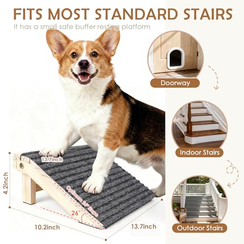 KISIMUY 2 Pack Dog Ramp for Stairs - Foldable Wood Dog Stair Ramp with Non-Slip Carpet Surface, Portable Pet Steps for Stairs, Threshold- Assist Small Dog, Senior and Injured Dogs, Easy Store (Pet Safe) - Image 3