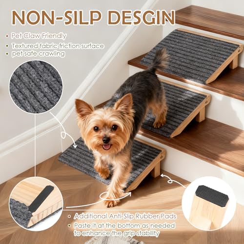 KISIMUY 2 Pack Dog Ramp for Stairs - Foldable Wood Dog Stair Ramp with Non-Slip Carpet Surface, Portable Pet Steps for Stairs, Threshold- Assist Small Dog, Senior and Injured Dogs, Easy Store (Pet Safe) - Image 5