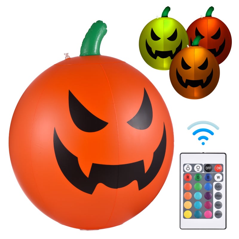 Halloween Inflatables Pumpkin Ball - Orange Thicken PVC - 16 Static Colors 4 Dynamic Modes Remote Control RGB LED Light for Halloween Parties Haunted Houses - Image 1