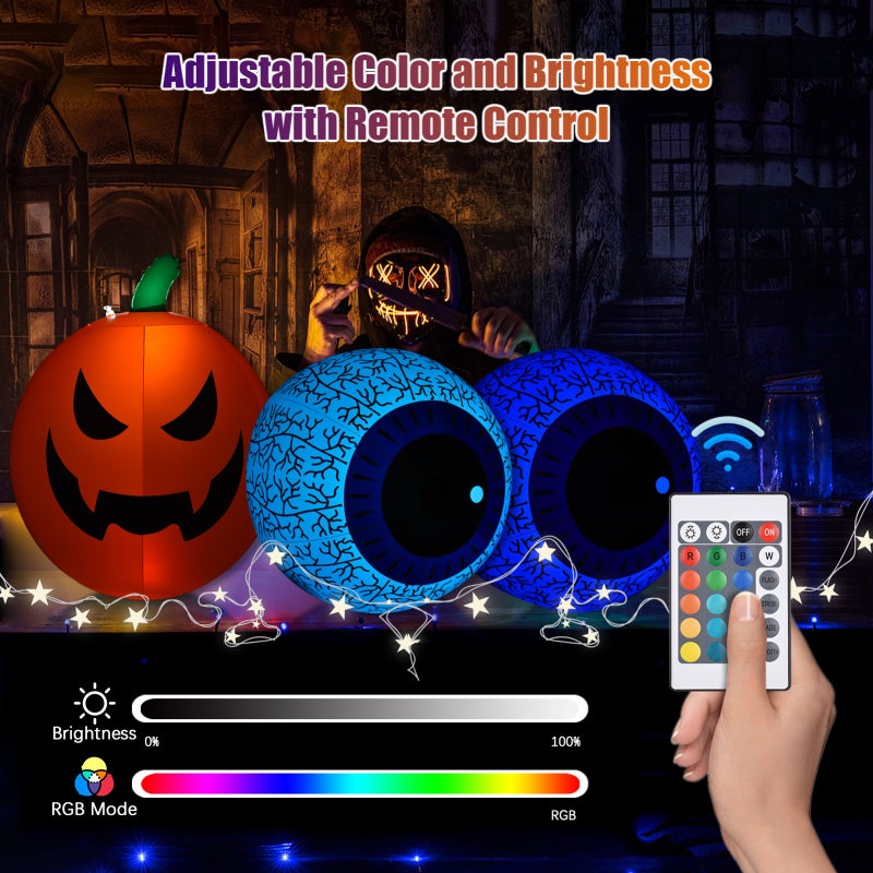 Halloween Inflatables Pumpkin Ball - Orange Thicken PVC - 16 Static Colors 4 Dynamic Modes Remote Control RGB LED Light for Halloween Parties Haunted Houses - Image 3