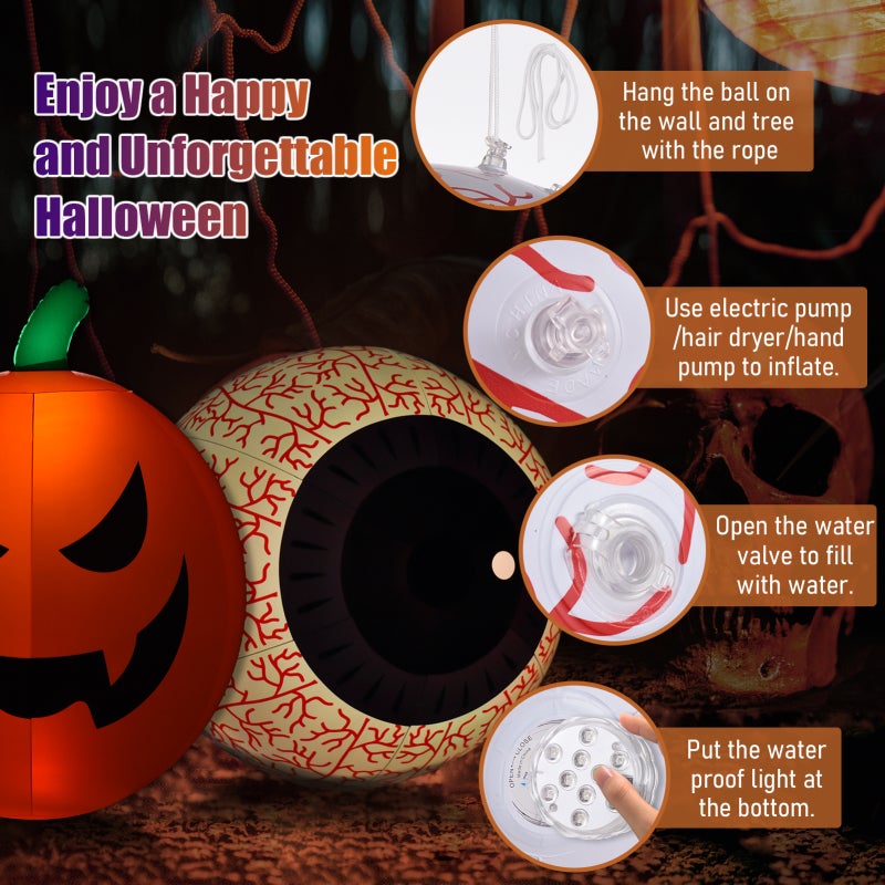 Halloween Inflatables Pumpkin Ball - Orange Thicken PVC - 16 Static Colors 4 Dynamic Modes Remote Control RGB LED Light for Halloween Parties Haunted Houses - Image 4