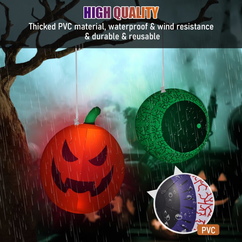 Halloween Inflatables Pumpkin Ball - Orange Thicken PVC - 16 Static Colors 4 Dynamic Modes Remote Control RGB LED Light for Halloween Parties Haunted Houses - Image 5