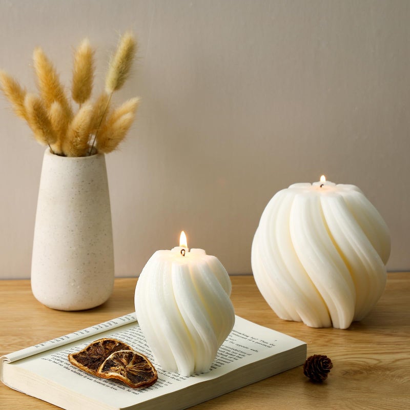 MTLEE 2 Pcs Spiral Swirl Candle Large Aesthetic Pillar Scented Soy Wax Twirl Elegant Decorative Candles Beautiful Housewarming Gift for Home Room Bedroom Shelf Decor(White) - Image 4