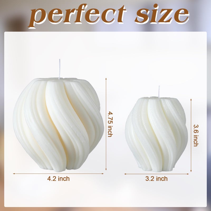MTLEE 2 Pcs Spiral Swirl Candle Large Aesthetic Pillar Scented Soy Wax Twirl Elegant Decorative Candles Beautiful Housewarming Gift for Home Room Bedroom Shelf Decor(White) - Image 2