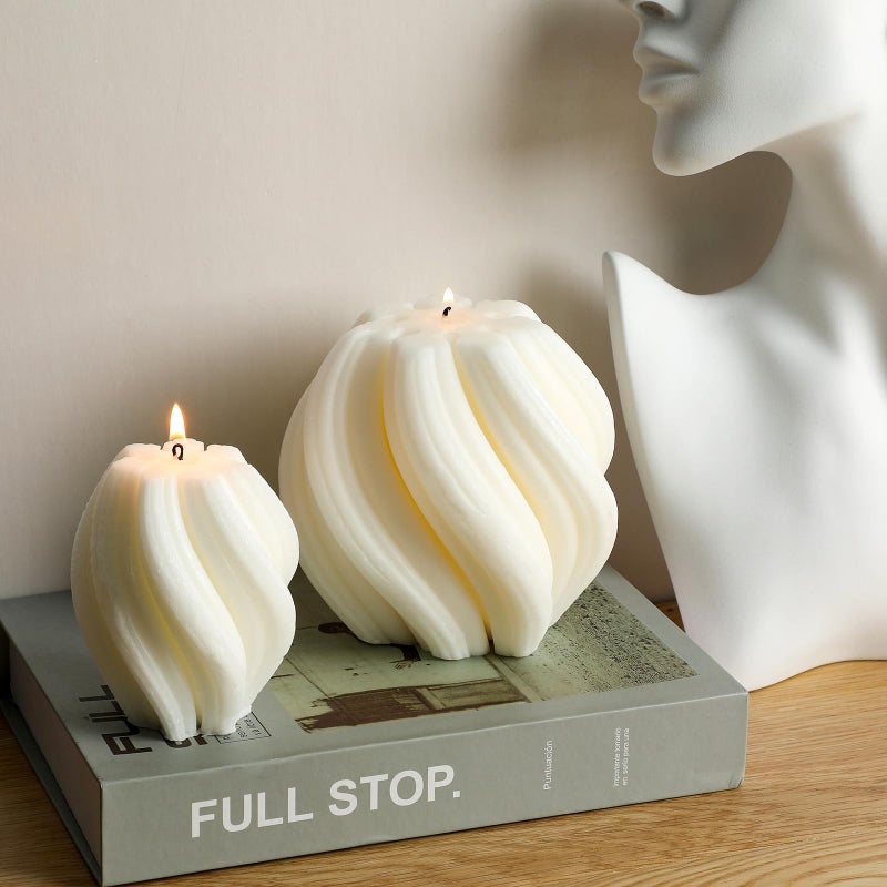 MTLEE 2 Pcs Spiral Swirl Candle Large Aesthetic Pillar Scented Soy Wax Twirl Elegant Decorative Candles Beautiful Housewarming Gift for Home Room Bedroom Shelf Decor(White) - Image 1
