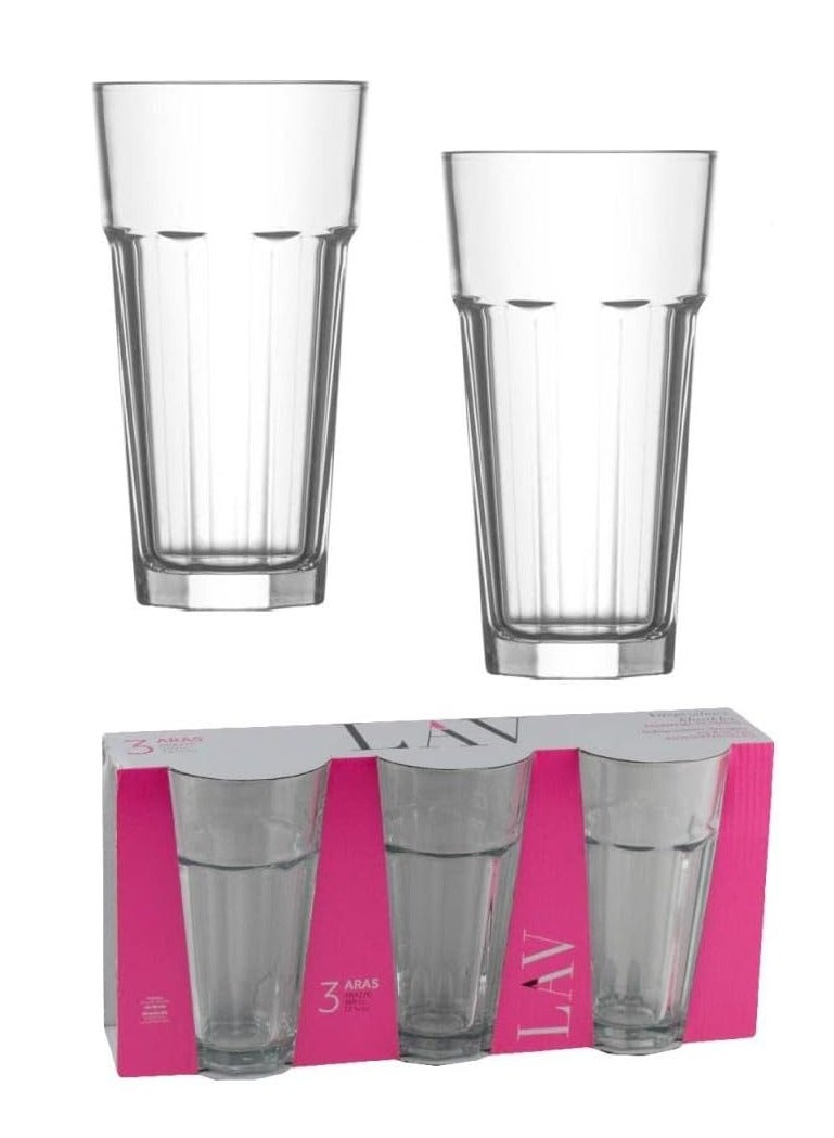 Aras Long Drink Glass Set (300cc, 3 Pieces) – Elegant Glassware for Cold Beverages, Cocktails, Juices, and More