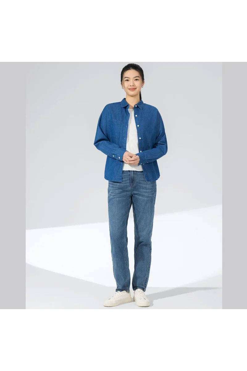 جيوردانو جينز نسائي أزرق بخصر عالٍ مطاطي