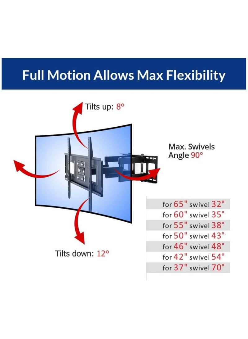Curved Flat TV Wall Mount TV Bracket for 32-65 inch up to 132lbs VESA 600x400mm with Swivel Articulating Dual Arms - Image 2