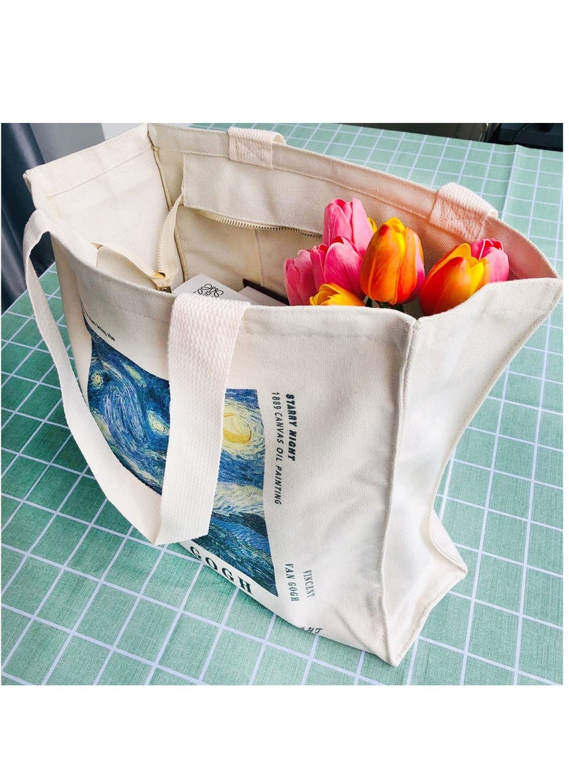 Stylish Canvas Tote Bag with Metal Zipper - Perfect for Women’s Shopping, School, and Library Use - Image 2