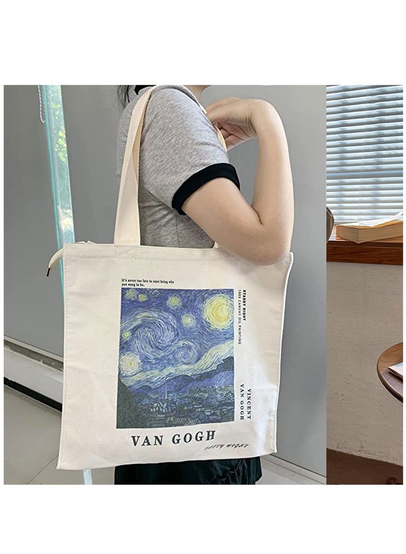 Stylish Canvas Tote Bag with Metal Zipper - Perfect for Women’s Shopping, School, and Library Use - Image 4