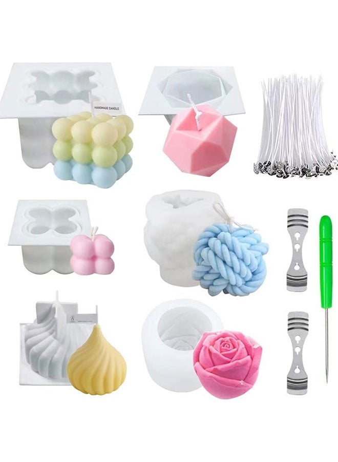 6 Pack Silicone Candle Molds Set, 3D DIY Handmade Soap Moulds, Soy Wax Aromatherapy Plaster Moulds, Yarn Ball Bubble Candle Making Molds, 3D Rose Silicone Mold, Cake Ornament Mould, Candle Making Kits for DIY Crafts Making Handicrafts Candle Decorations - Image 1