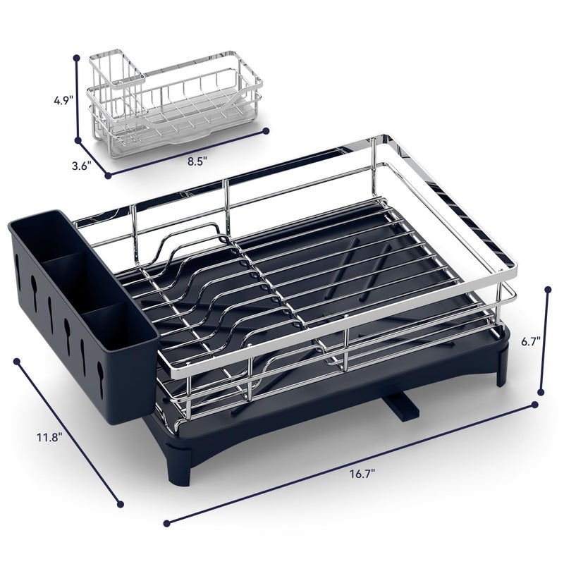 Azevix Dish Drying Rack, 304 Stainless Steel Dish Racks for Kitchen Counter with Cutlery Holder & Sponge Holder, Large Dish Drainer with Removable Drainboard, 11.8''W x 16.7''L (Stainless Steel) - Image 3