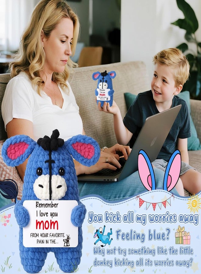 FEFAMM Mini Mothers Day Birthday Gifts for Mom from Daughter Son, Handmade Crochet Donkey Funny I Love You Gifts for Mother Moms Mommy Supermom New Bonus Small Unique Mothers Day Decorations Crochet Animals - Image 4