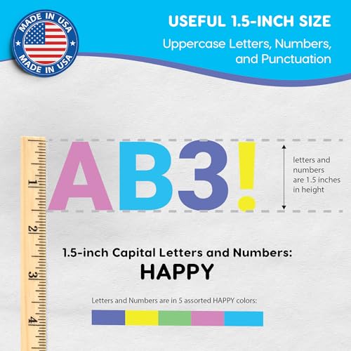 FreshCut Crafts 636 Pcs 1.5 in. Happy Colors Bulletin Board Letters & Numbers, Capital Alphabet, Numbers, Punctuation, US Made Card Stock Punch Out Letters for Posters, Bulletin Boards, Classroom - Image 3