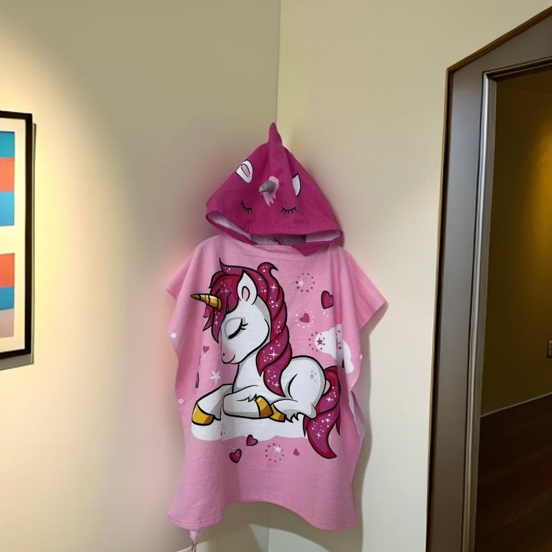 Kids Hooded Poncho Towel Quick-Dry Bathrobe Large unicorn 75*150cm (suitable for 1.0 m-1.5m wear) to send backpack 