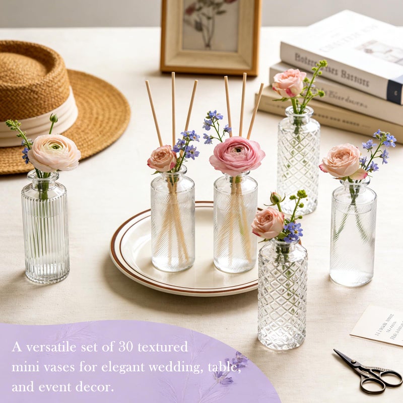 Mapoxy Glass Bud Vases Set of 30, Small Clear Flower Vases for Centerpieces in Bulk, Mini Vintage Vases for Wedding, Party, Home or Table Decorations - Image 4