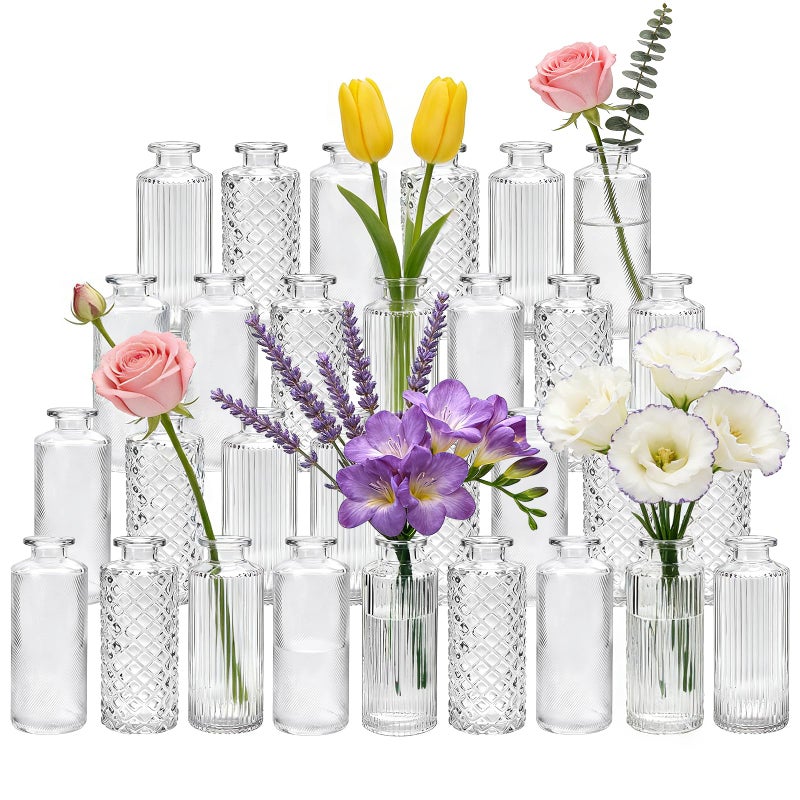 Mapoxy Glass Bud Vases Set of 30, Small Clear Flower Vases for Centerpieces in Bulk, Mini Vintage Vases for Wedding, Party, Home or Table Decorations - Image 1