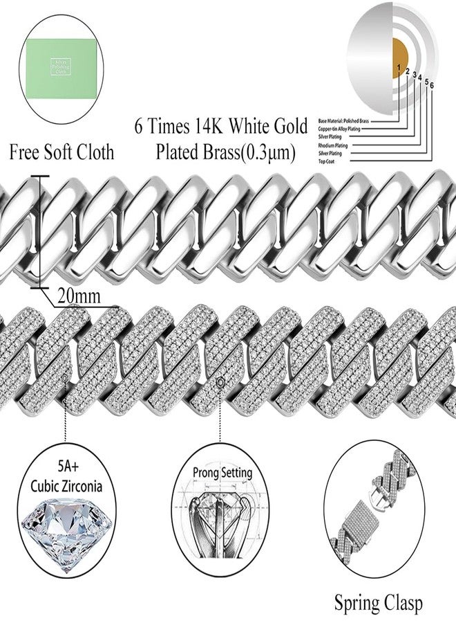 TOPGRILLZ Cuban Bracelet Men Gold Diamond Cuban Bracelet for Women 3Row 20mm Miami Gold Jewelry 14K Gold Plated Iced outStraight Edge Rapper Costume£¨Silver, 8inches - Image 2